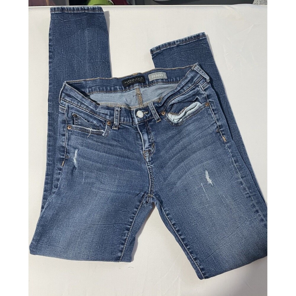 Aéropostale Skinny Slim Fit Medium Wash Stretch Distressed Jeans Women’s 8